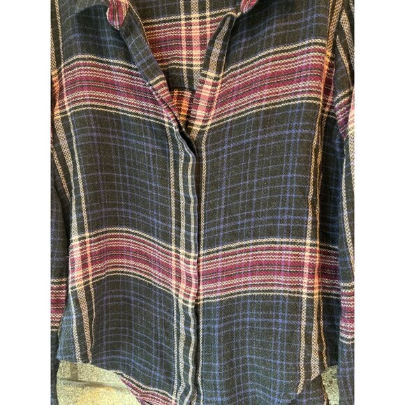 Cloth & Stone Plaid Button-Up Long Sleeve Shirt Black/Pink - Picture 2 of 9